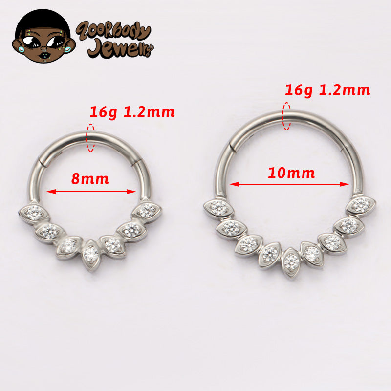 ZOOR ASTM F136 G23 Titanium Evil Eye Clear CZ Hinged Clicker Hoop Septum Daith Helix Cartilage Piercing Jewelry