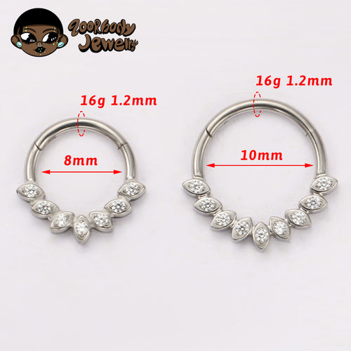 ZOOR ASTM F136 G23 Titanium Evil Eye Clear CZ Hinged Clicker Hoop Septum Daith Helix Cartilage Piercing Jewelry