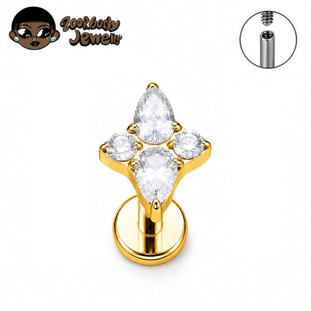 ZOOR ASTM F136 Titanium with Clear CZ Flower Helix Labret Tragus Conch Helix Medusa Piercing Flat Back Stud Cartilage Earring