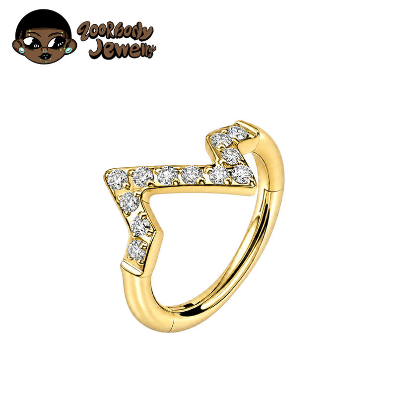 ZOOR ASTM F136 G23 Titanium Anodized Lightning Shape Clear CZ Hinged Clicker Hoop Septum Daith Helix Cartilage Piercing Jewelry