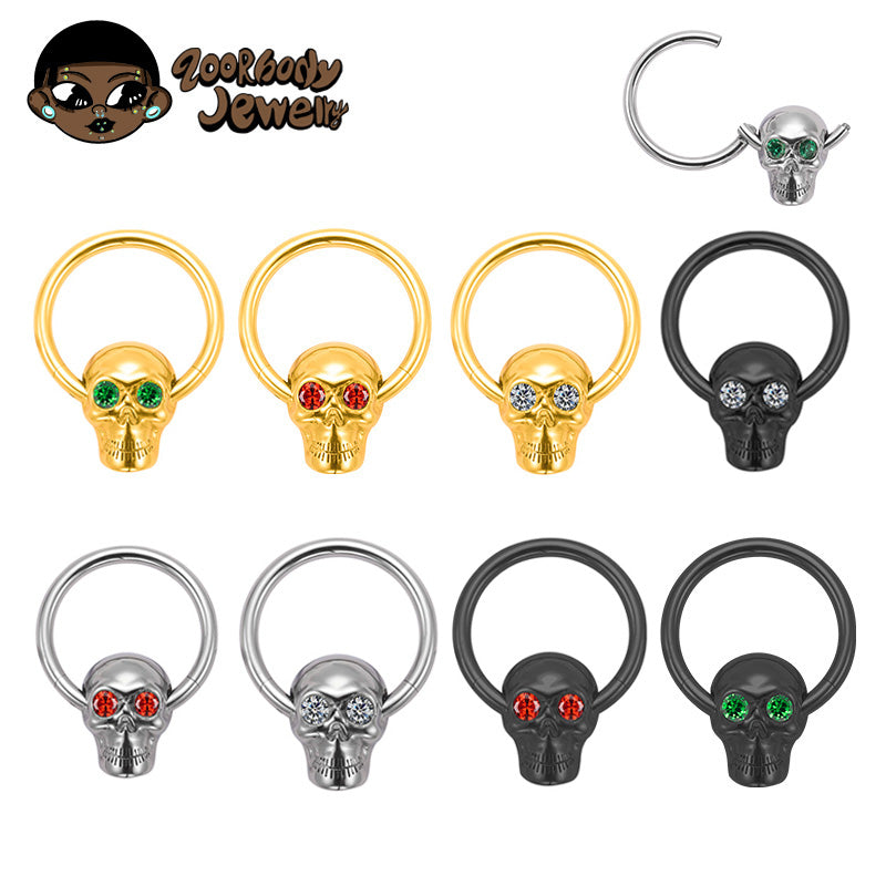 ZOOR Titanium Skull Hinged Clicker Hoop With CZ Eyes