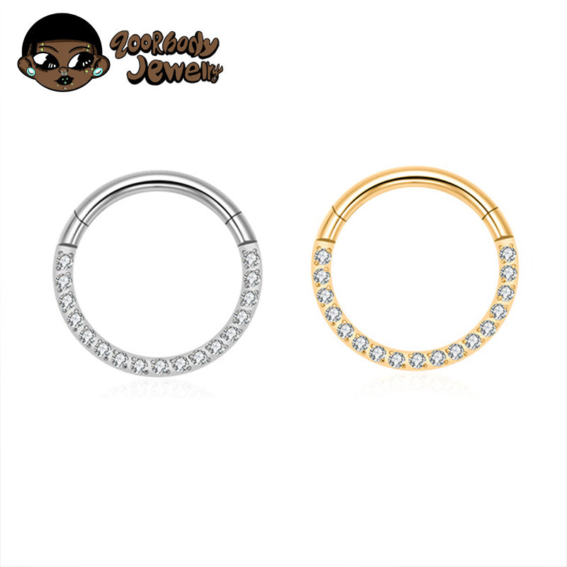 ZOOR Titanium Half Paved CZ Hinged Clicker Hoop