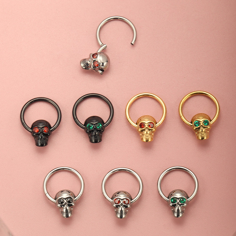 ZOOR Titanium Skull Hinged Clicker Hoop With CZ Eyes