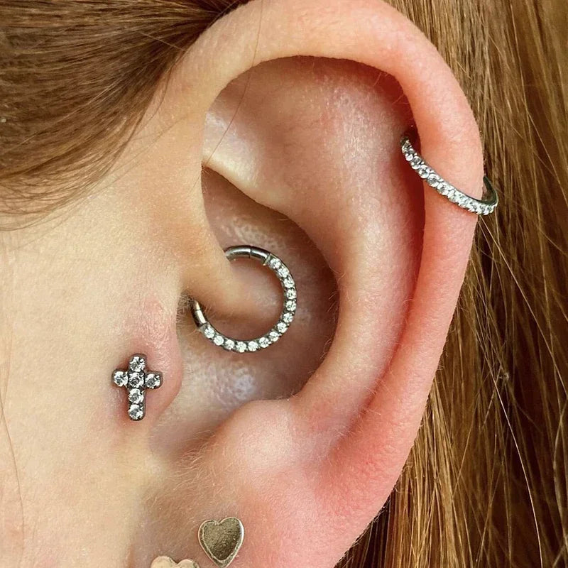 ZOOR Titanium Half Paved CZ Hinged Clicker Hoop
