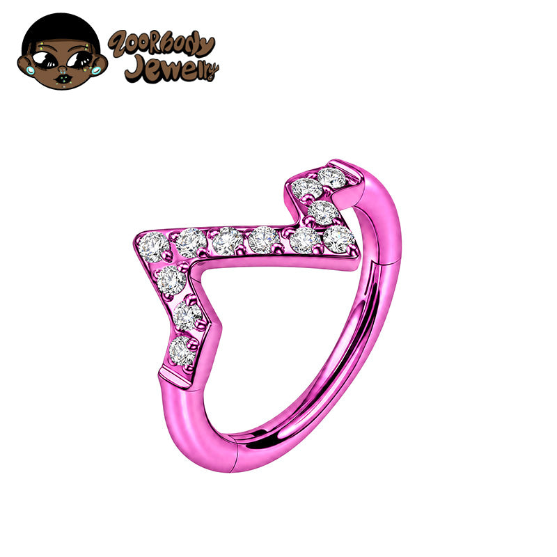 ZOOR ASTM F136 G23 Titanium Anodized Lightning Shape Clear CZ Hinged Clicker Hoop Septum Daith Helix Cartilage Piercing Jewelry