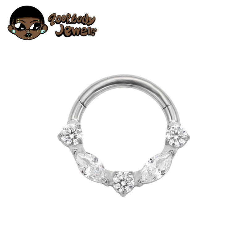 ZOOR ASTM F136 G23 Titanium Marquise & Round Clear CZ Floral Hinged Clicker Hoop Septum Daith Helix Cartilage Piercing Jewelry