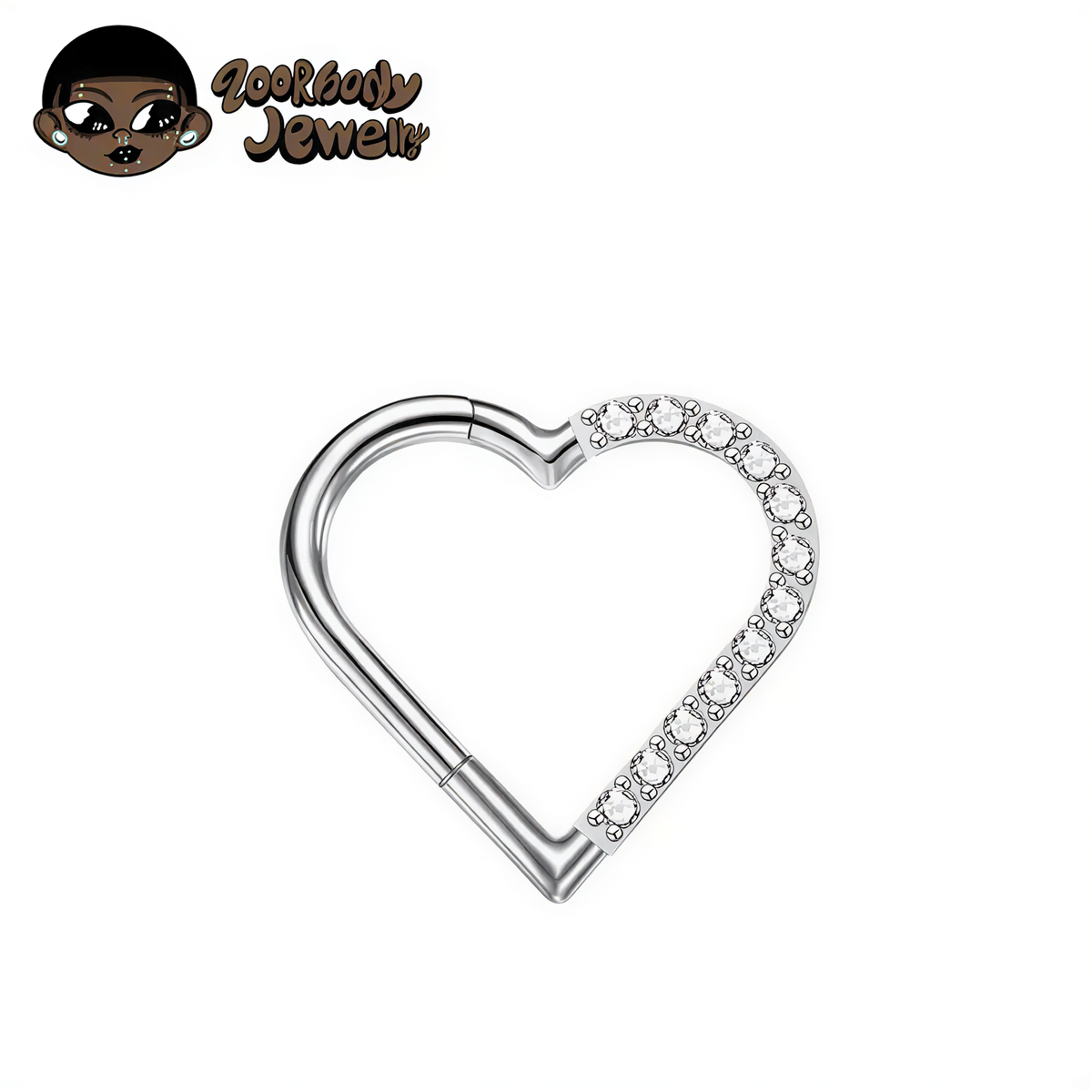 ZOOR Titanium Heart Paved CZ Hinged Clicker Ring