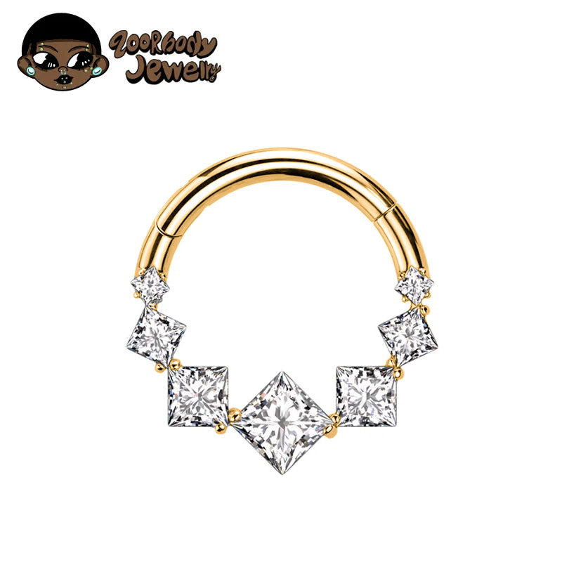 ZOOR ASTM F136 G23 Titanium Square Princess‑Cut Clear CZ Hinged Clicker Hoop Septum Daith Helix Cartilage Piercing Jewelry