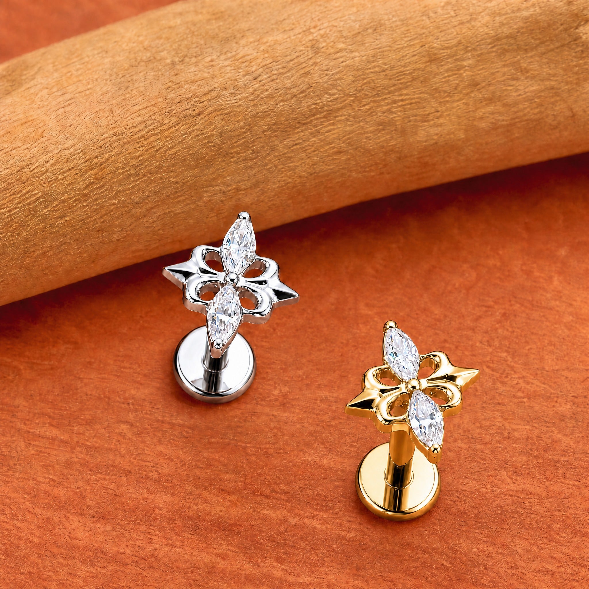 ZOOR ASTM F136 Titanium Piercing Marquise CZ Star Labret Stud Tragus Cartilage Earring Flatback Helix G23 Piercing Jewelry