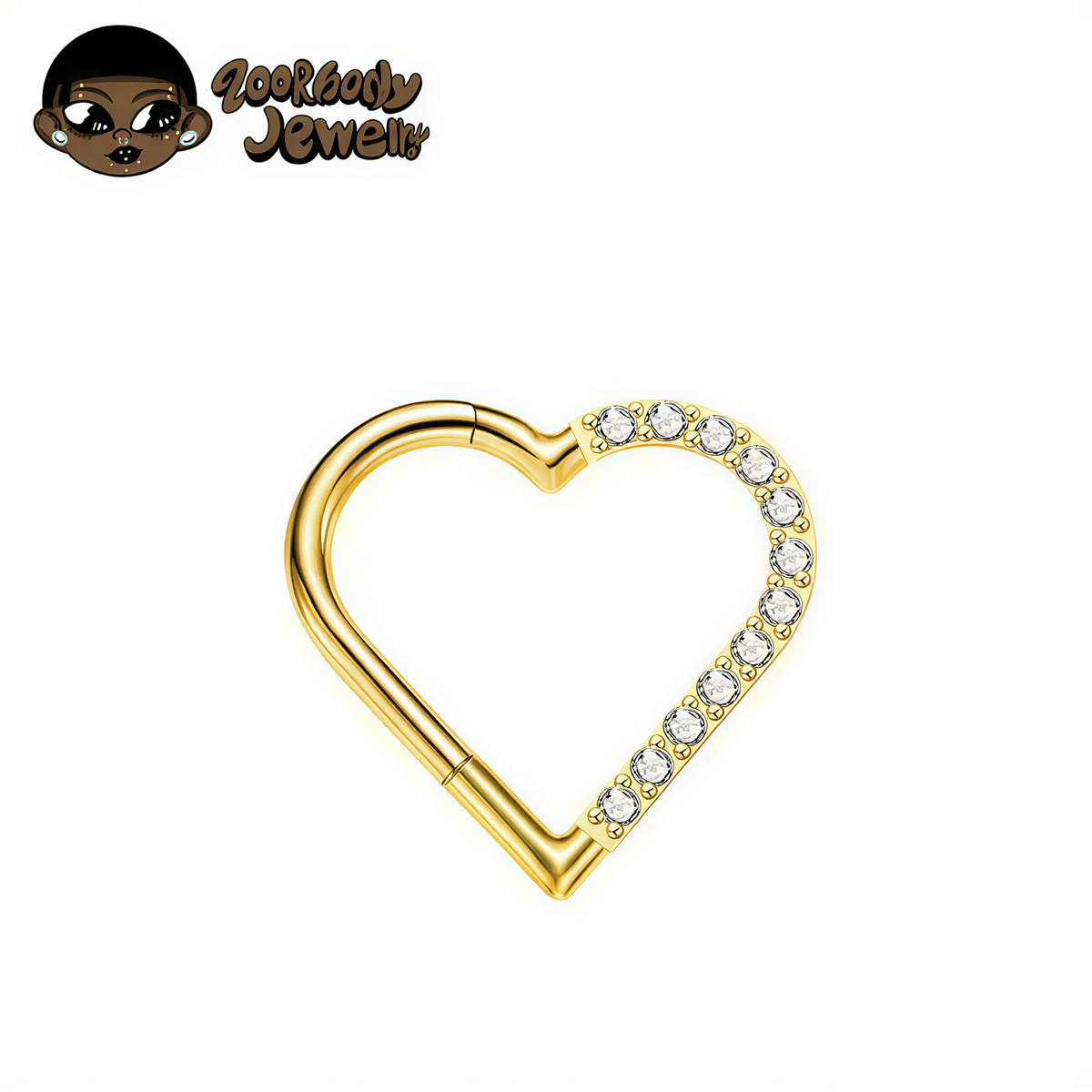 ZOOR Titanium Heart Paved CZ Hinged Clicker Ring