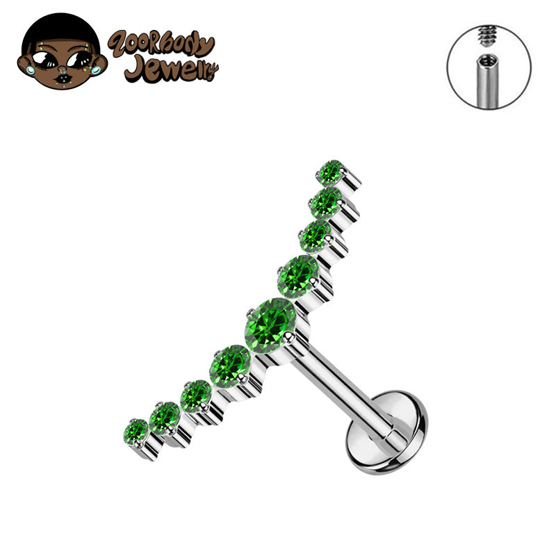 ZOOR ASTM F136 Titanium Curved Arc Round CZ Internally Threaded Labret Stud Helix Tragus Piercing Earring