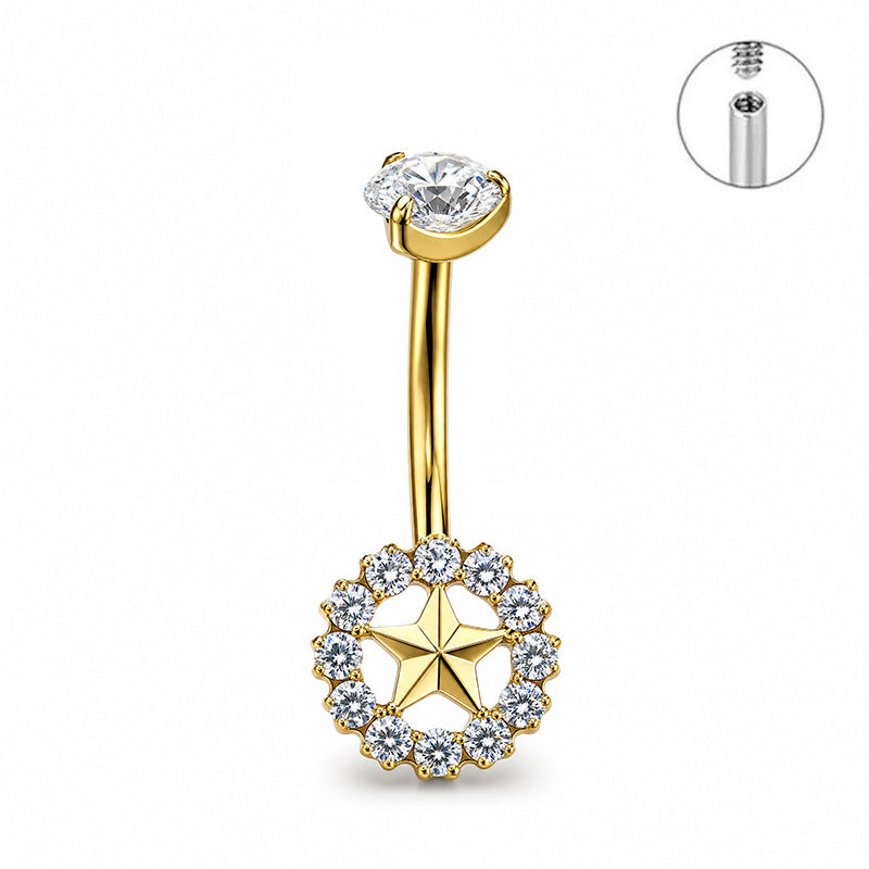 ZOOR ASTM F136 Titanium Summer Sexy Belly Button Ring Piercing 14G Star Heart Female Thread Jewelry Body Belly Piercing