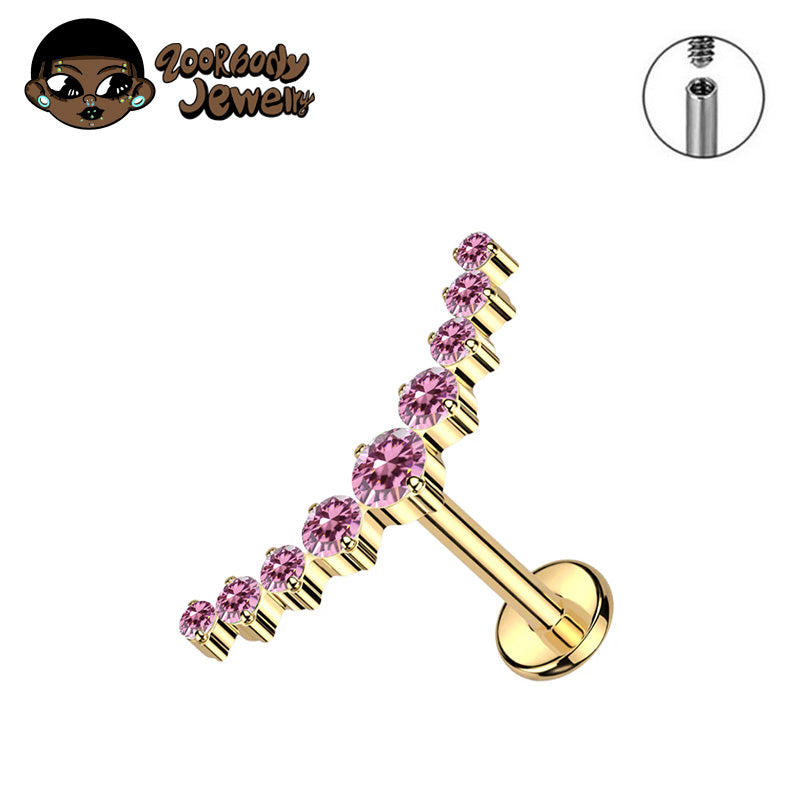 ZOOR ASTM F136 Titanium Curved Arc Round CZ Internally Threaded Labret Stud Helix Tragus Piercing Earring