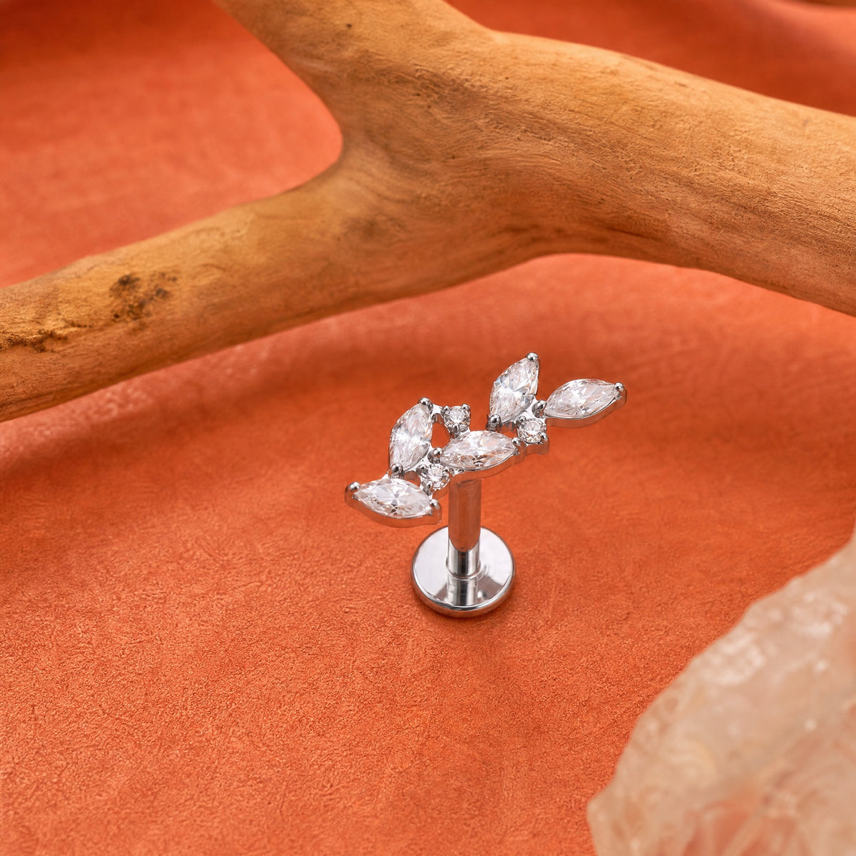 ZOOR Titanium Vine Marquise CZ Internally Threaded Stud
