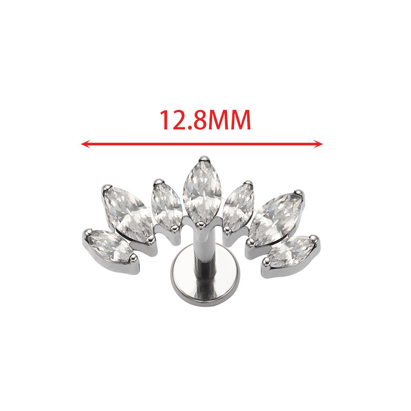 ZOORBODY ASTM F136 Titanium Internal Thread Leaf Marquise CZ Labret Studs Multicolor Zircon Curved Leaf Body Piercing Jewelry 16G Flat Back Cartilage Earring