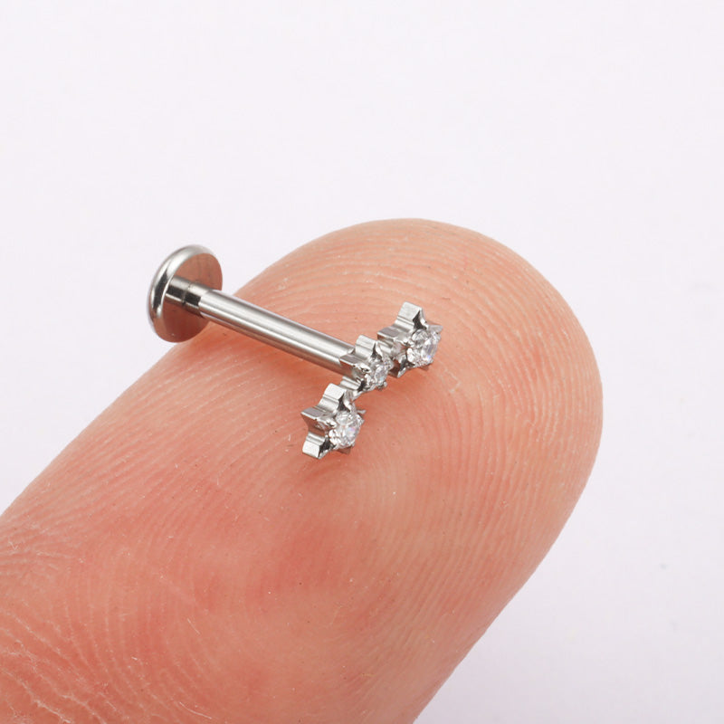ZOOR ASTM F136 Titanium Triple Star Cluster Cartilage Earring 16G 18G Flat Back Labret Stud New Tragus Helix Piercing Jewelry