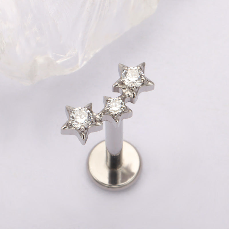 ZOOR ASTM F136 Titanium Triple Star Cluster Cartilage Earring 16G 18G Flat Back Labret Stud New Tragus Helix Piercing Jewelry