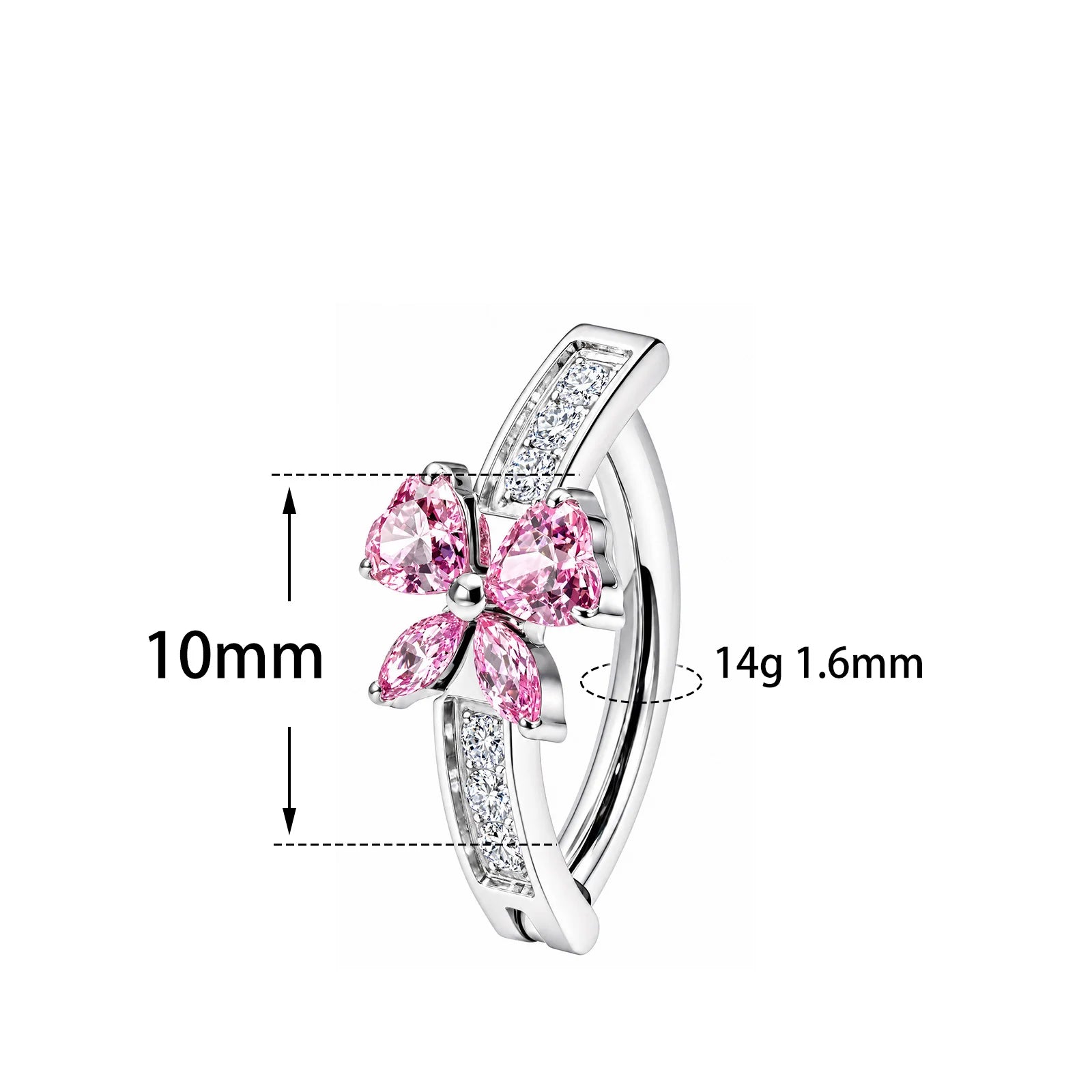 ZOOR ASTM F136 Titanium With CZ Butterfly Belly Button Piercing 14G Hinged Clicker Curve Essence Sparkle Bar Navel Barbell Rings