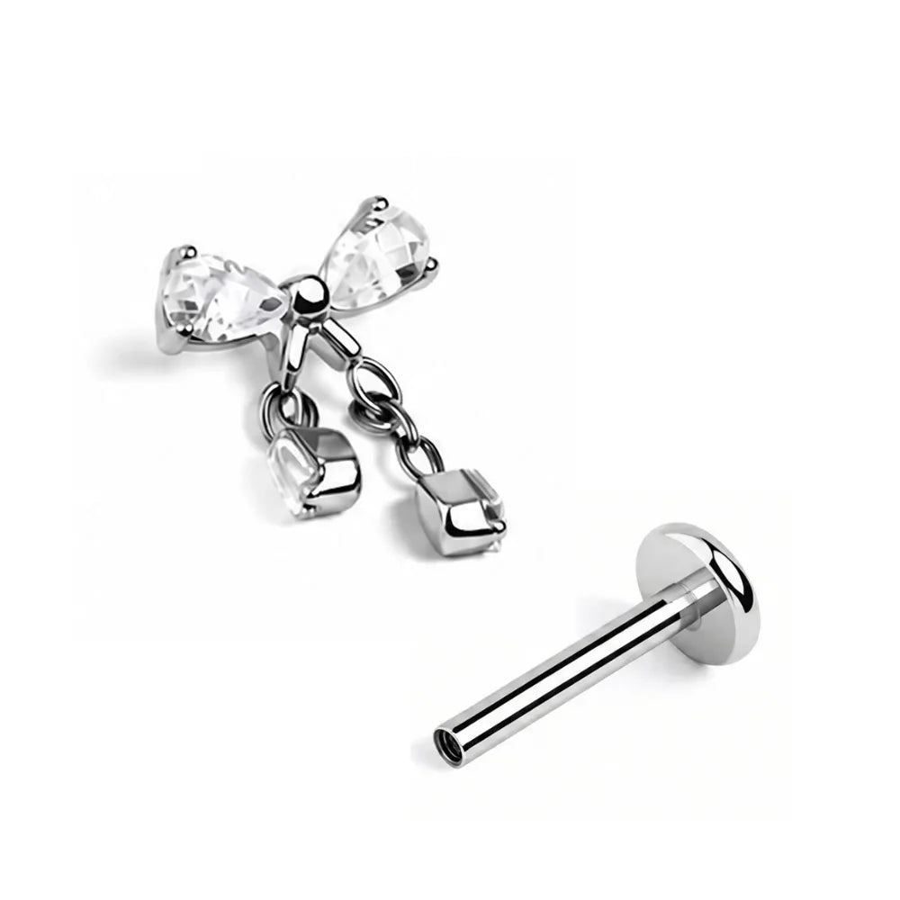 ZOOR ASTM F136 Titanium Bow Chain Pendant Piercing Cartilage Earring 16G 18G Lip Crown Helix Tragus Piercing Woman Jewelry
