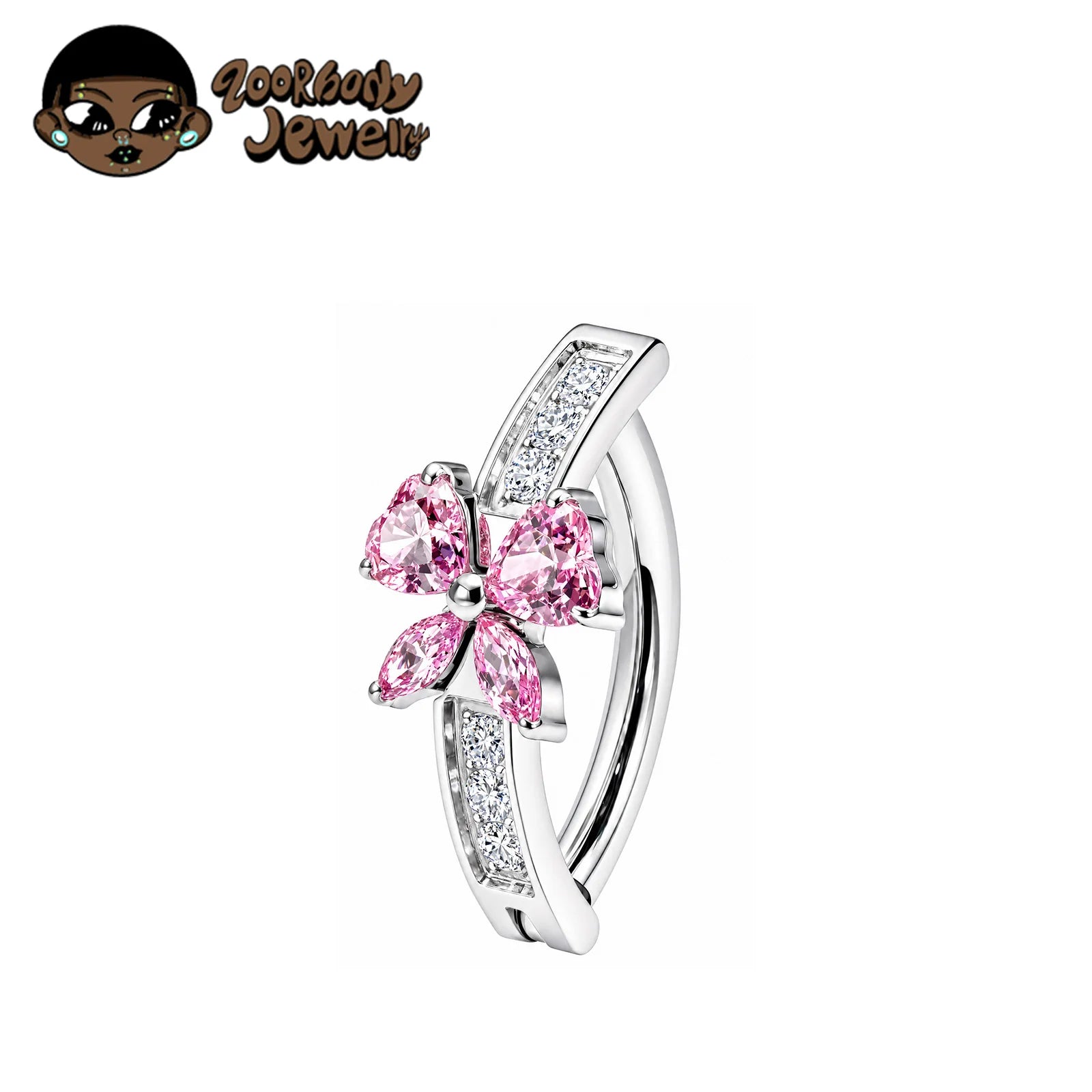 ZOOR ASTM F136 Titanium With CZ Butterfly Belly Button Piercing 14G Hinged Clicker Curve Essence Sparkle Bar Navel Barbell Rings