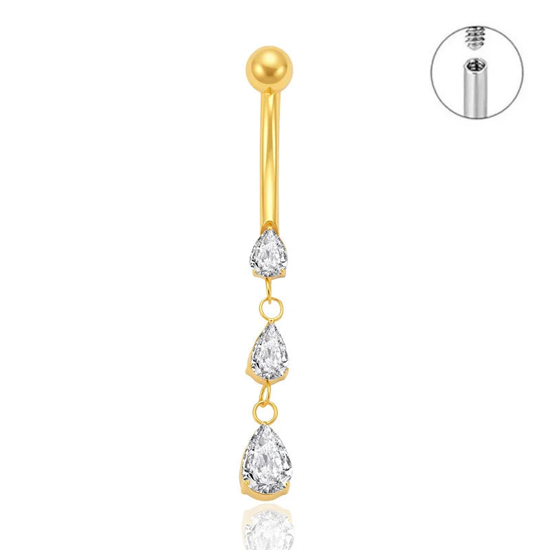 ASTM F136 Titanium Geometric Sexy Design Belly Button Ring with CZ 14G Colorful Center Navel Ring Belly Piercing for Women