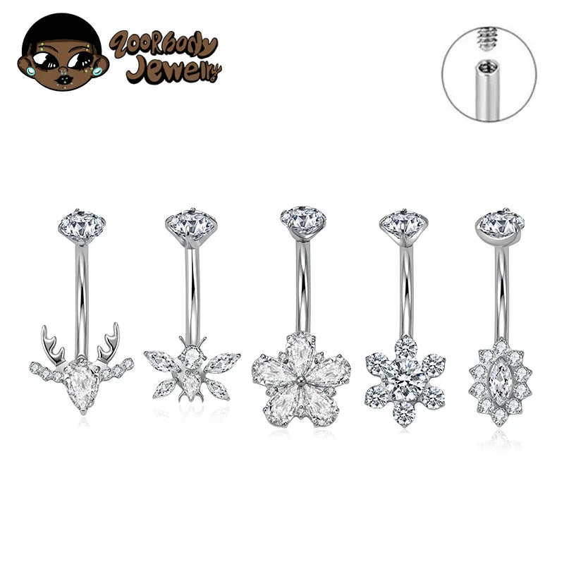 ASTM F136 Titanium Geometric Sexy Design Belly Button Ring with CZ 14G Colorful Center Navel Ring Belly Piercing for Women