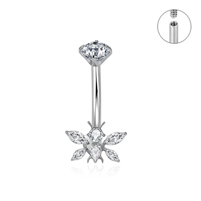 ASTM F136 Titanium Geometric Sexy Design Belly Button Ring with CZ 14G Colorful Center Navel Ring Belly Piercing for Women