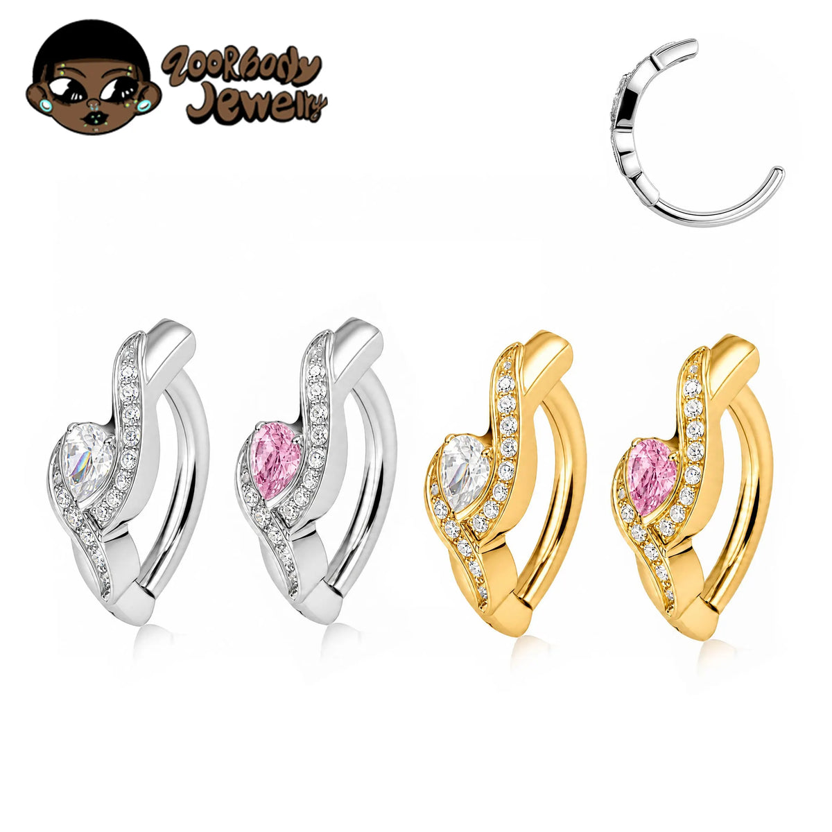 ZOOR ASTM F136 TItanium 14G Hinged Clicker Bar Belly Piercing with Drops CZ Curve Sexy Navel 2026 New Barbell Rings Jewelry