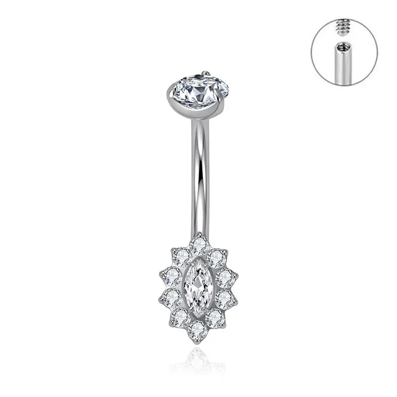 ASTM F136 Titanium Geometric Sexy Design Belly Button Ring with CZ 14G Colorful Center Navel Ring Belly Piercing for Women