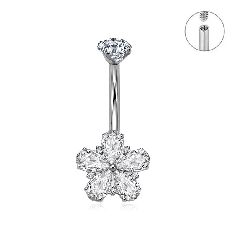 ASTM F136 Titanium Geometric Sexy Design Belly Button Ring with CZ 14G Colorful Center Navel Ring Belly Piercing for Women