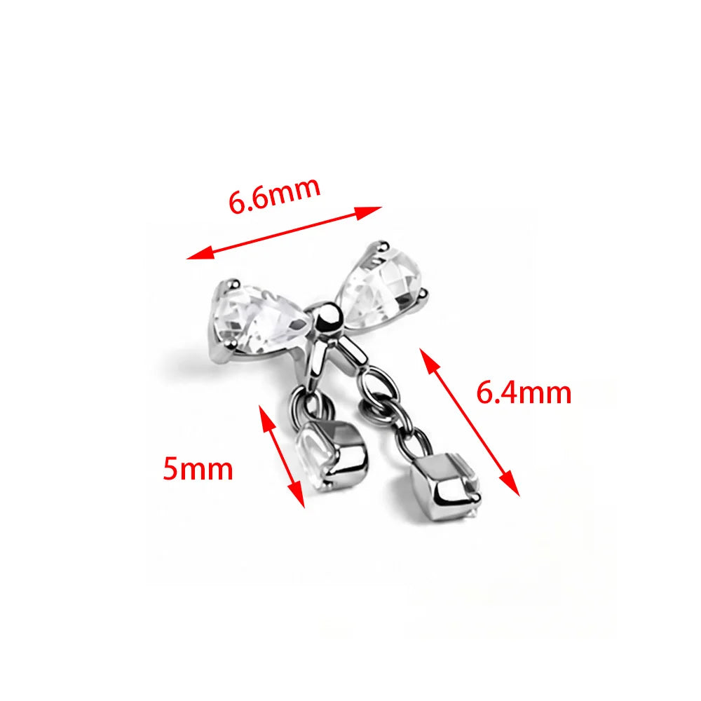 ZOOR ASTM F136 Titanium Bow Chain Pendant Piercing Cartilage Earring 16G 18G Lip Crown Helix Tragus Piercing Woman Jewelry