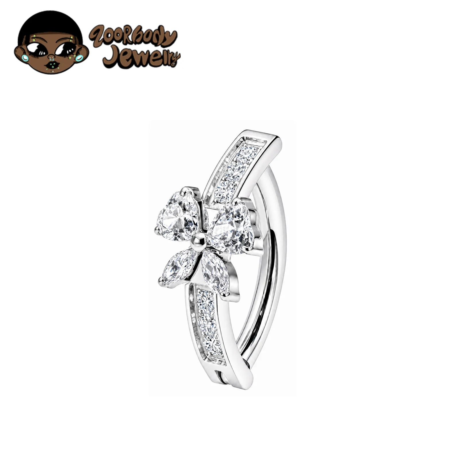 ZOOR ASTM F136 Titanium With CZ Butterfly Belly Button Piercing 14G Hinged Clicker Curve Essence Sparkle Bar Navel Barbell Rings