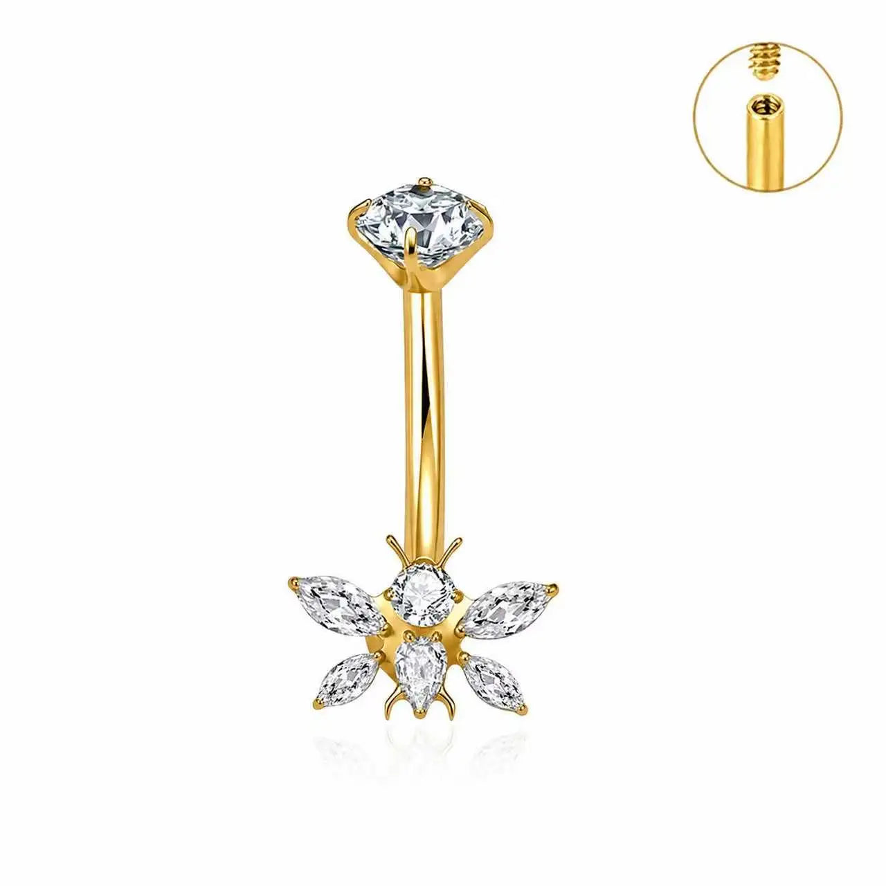ASTM F136 Titanium Geometric Sexy Design Belly Button Ring with CZ 14G Colorful Center Navel Ring Belly Piercing for Women