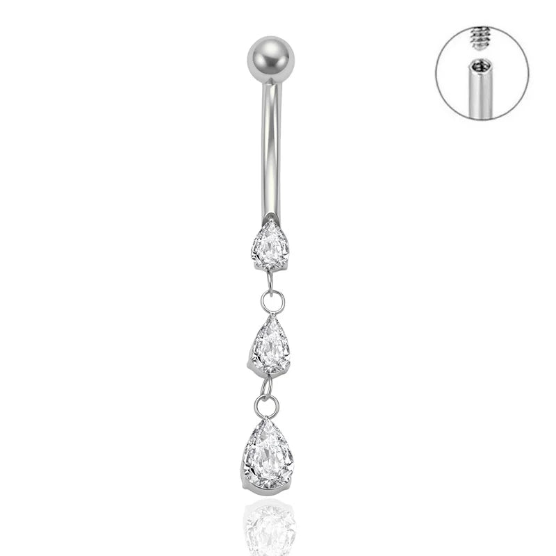 ASTM F136 Titanium Geometric Sexy Design Belly Button Ring with CZ 14G Colorful Center Navel Ring Belly Piercing for Women