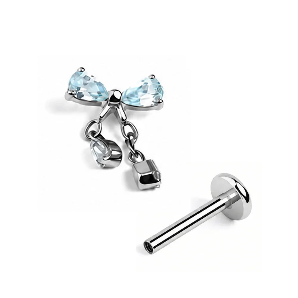 ZOOR ASTM F136 Titanium Bow Chain Pendant Piercing Cartilage Earring 16G 18G Lip Crown Helix Tragus Piercing Woman Jewelry
