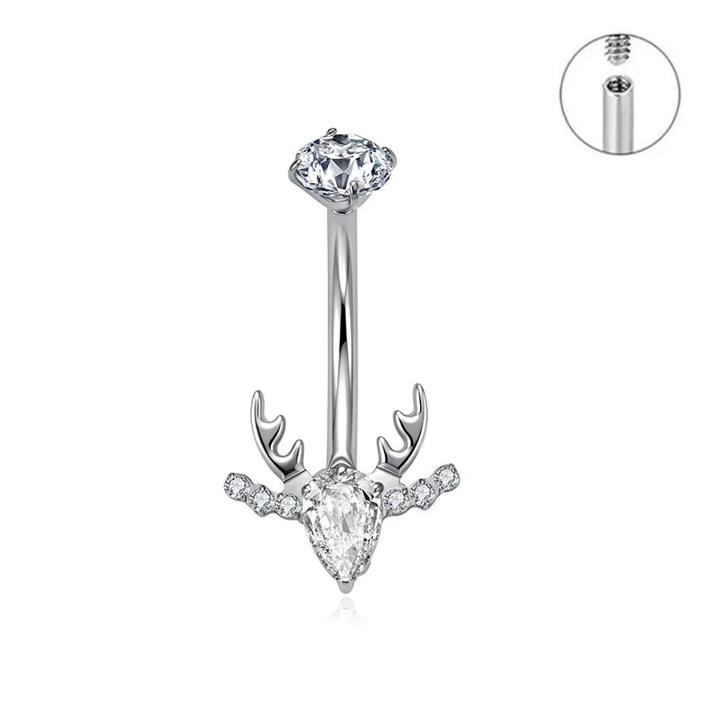 ASTM F136 Titanium Geometric Sexy Design Belly Button Ring with CZ 14G Colorful Center Navel Ring Belly Piercing for Women