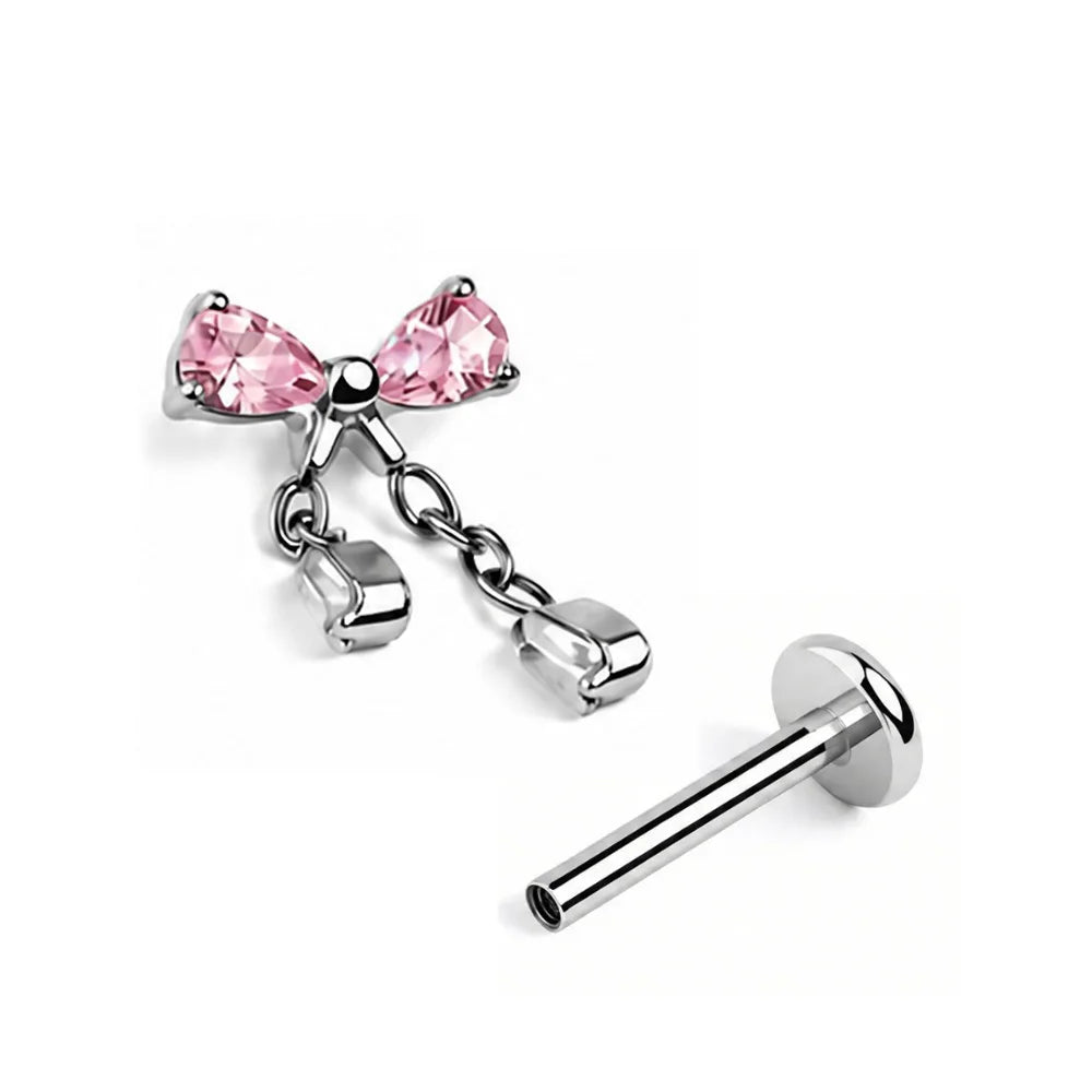 ZOOR ASTM F136 Titanium Bow Chain Pendant Piercing Cartilage Earring 16G 18G Lip Crown Helix Tragus Piercing Woman Jewelry