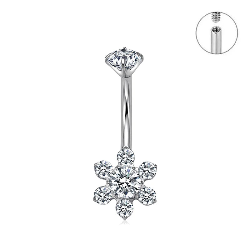 ASTM F136 Titanium Geometric Sexy Design Belly Button Ring with CZ 14G Colorful Center Navel Ring Belly Piercing for Women
