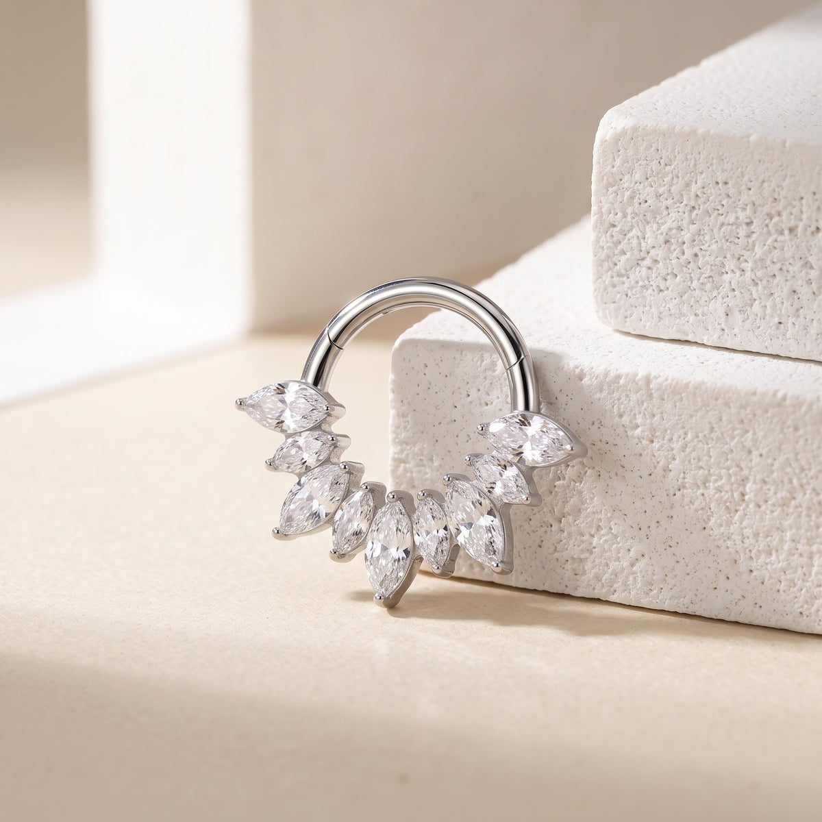 ZOOR Titanium Marquise CZ Hinged Hoop