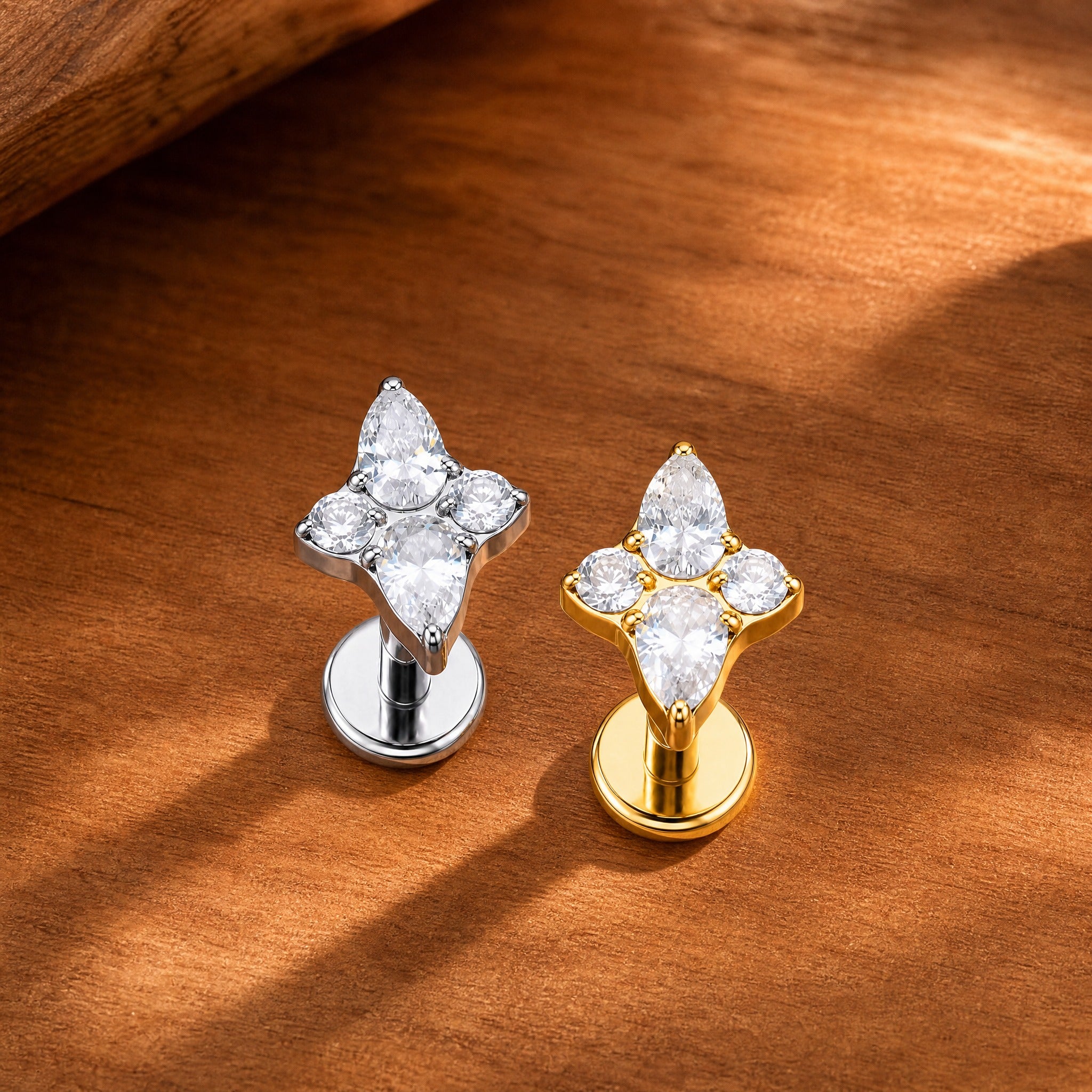 ZOOR ASTM F136 Titanium with Clear CZ Flower Helix Labret Tragus Conch Helix Medusa Piercing Flat Back Stud Cartilage Earring