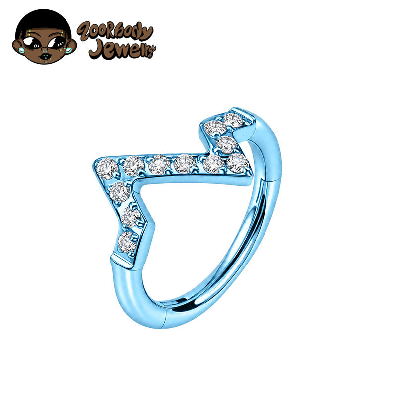 ZOOR ASTM F136 G23 Titanium Anodized Lightning Shape Clear CZ Hinged Clicker Hoop Septum Daith Helix Cartilage Piercing Jewelry