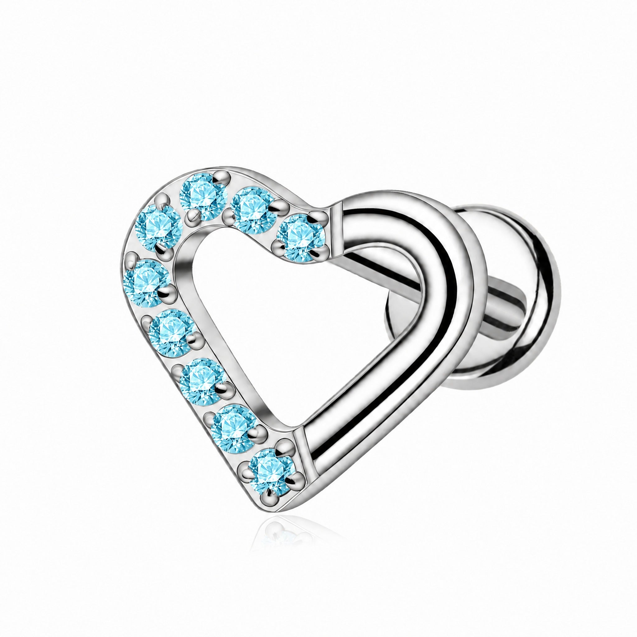 ZOOR ASTM F136 Titanium Piercing CZ Heart Labret Earring Internally Threaded Cartilage Tragus Medusa Lip Monroe Body Jewelry