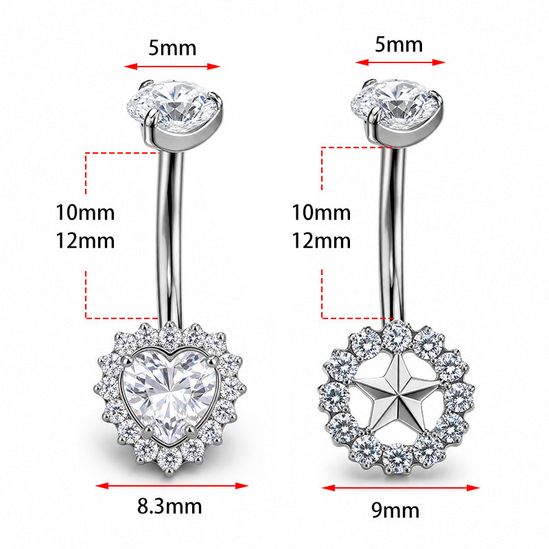 ZOOR ASTM F136 Titanium Summer Sexy Belly Button Ring Piercing 14G Star Heart Female Thread Jewelry Body Belly Piercing