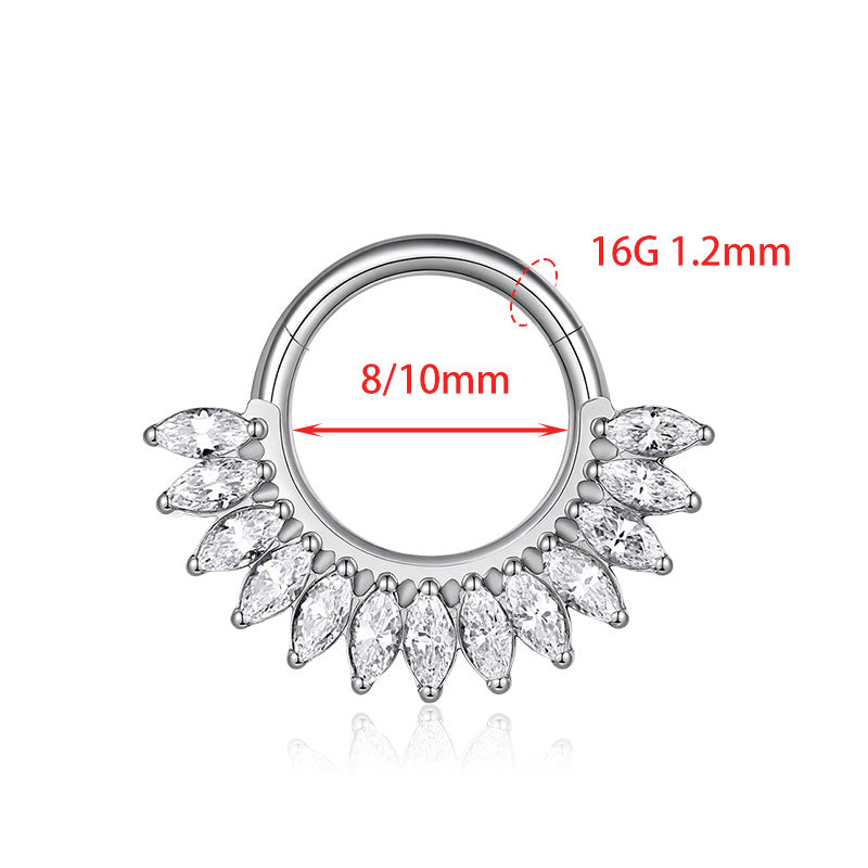 ZOOR Titanium Marquise CZ Sunburst Hinged Clicker Ring