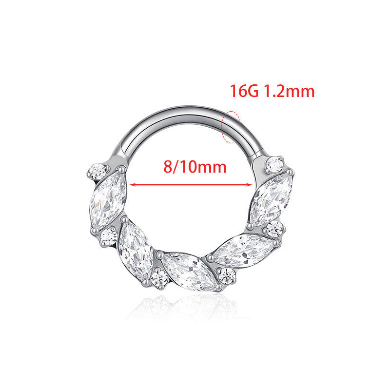 ZOOR Titanium Marquise Round CZ Hinged Hoop