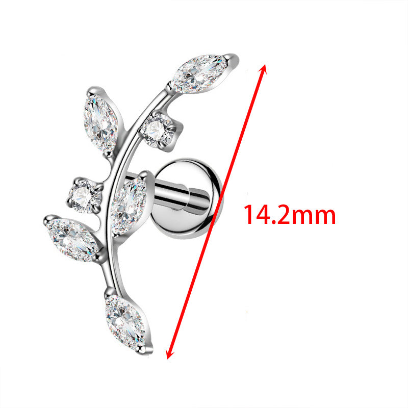 ZOOR ASTM F136 Titanium Curved Vine Marquise & Square CZ Internally Threaded Labret Stud Helix Tragus Piercing Earring