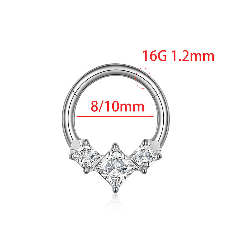 ZOOR Titanium Princess Cut Square CZ Hinged Hoop