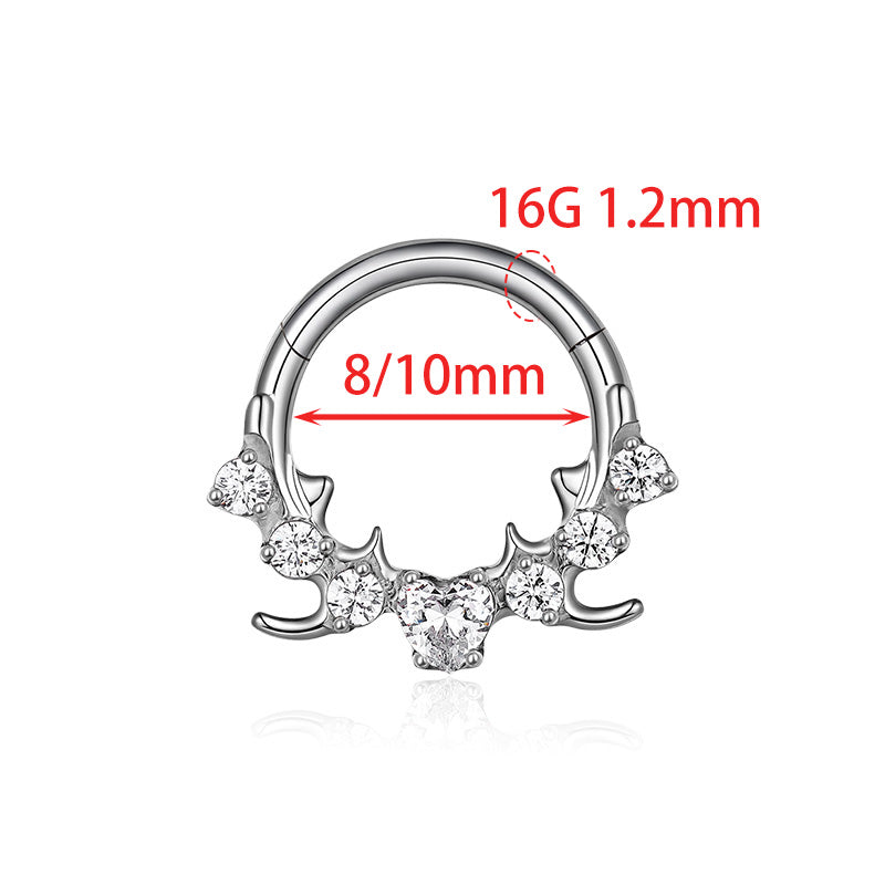 ZOOR Titanium Antler Heart CZ Hinged Hoop