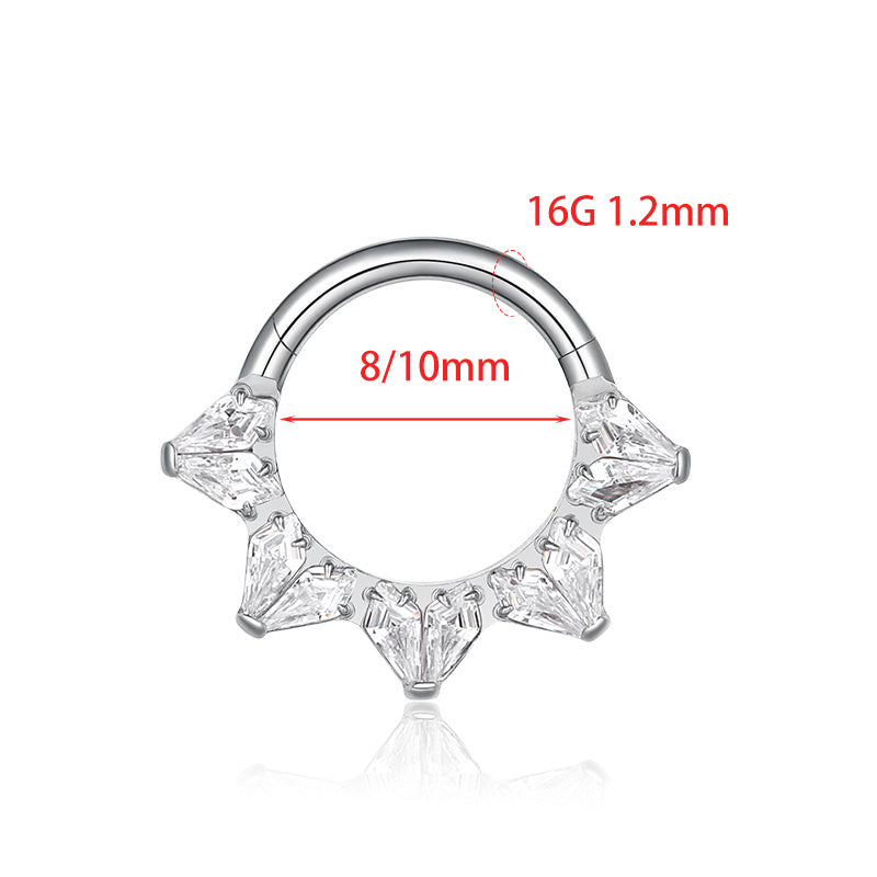 ZOOR Titanium Symmetrical Baguette CZ Hinged Hoop
