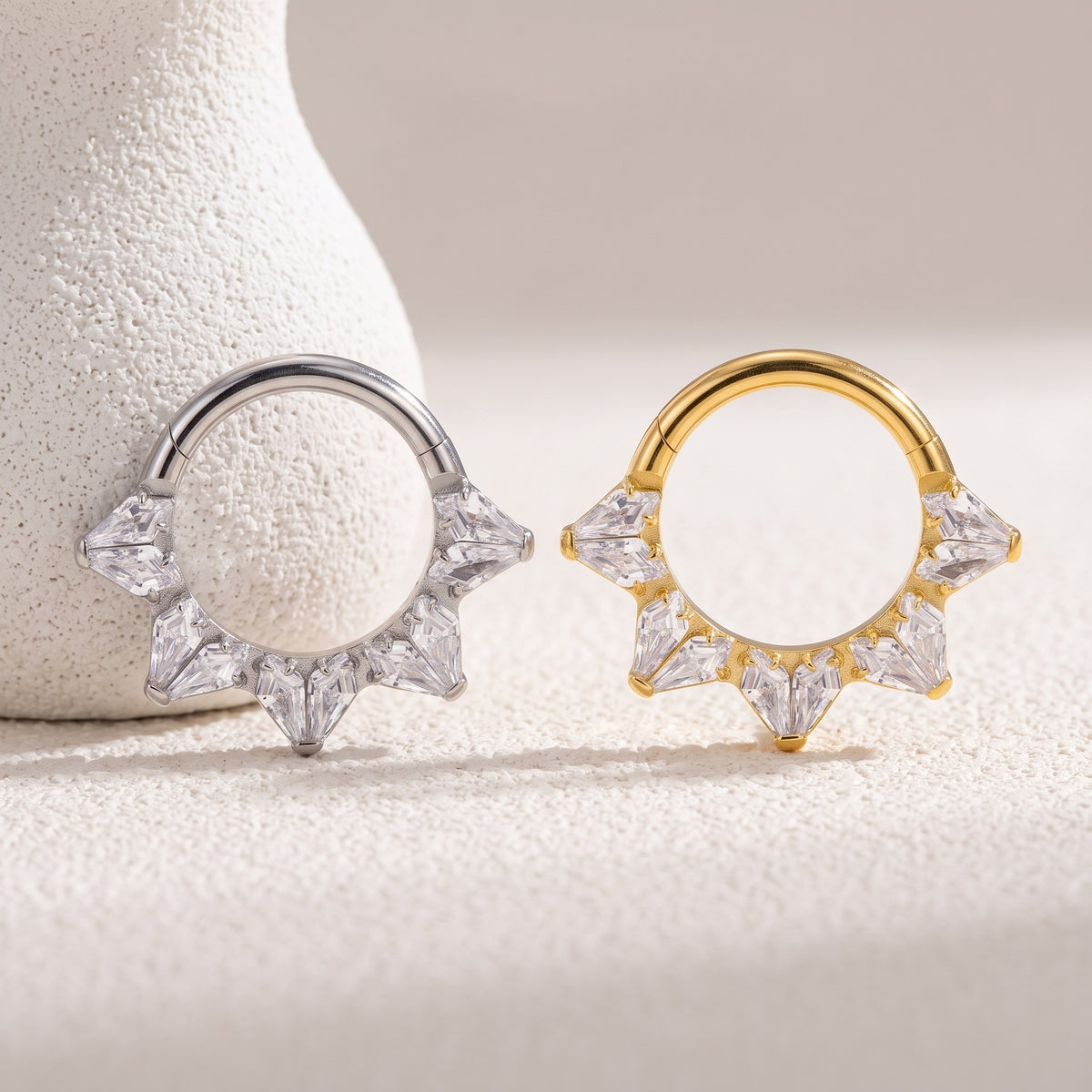 ZOOR Titanium Symmetrical Baguette CZ Hinged Hoop